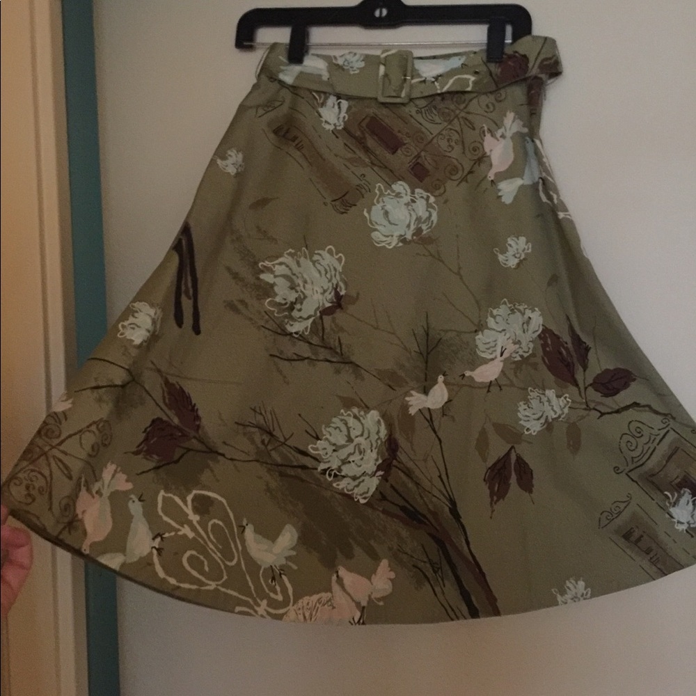 Anthropologie Odille A line belted cotton skirt